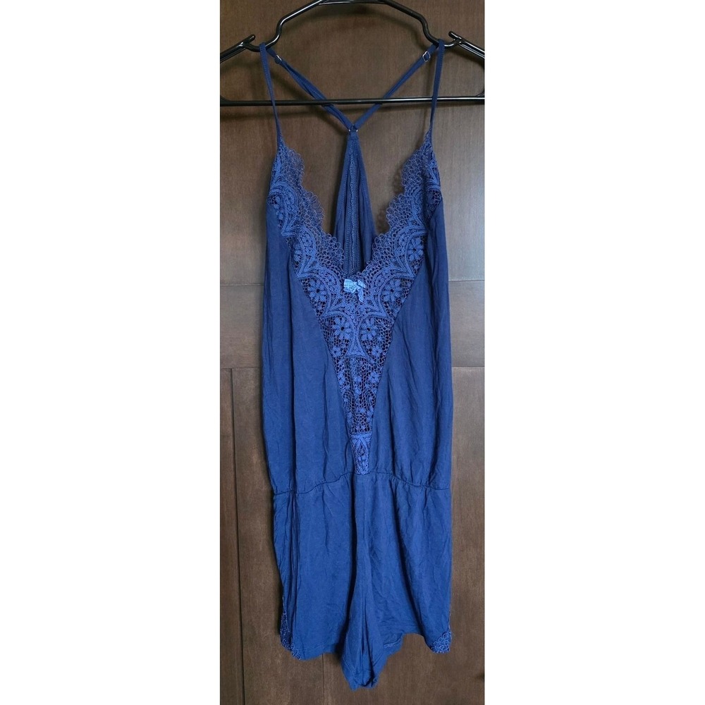 Victoria's secret blue lace v-neck cami sleep romper size small